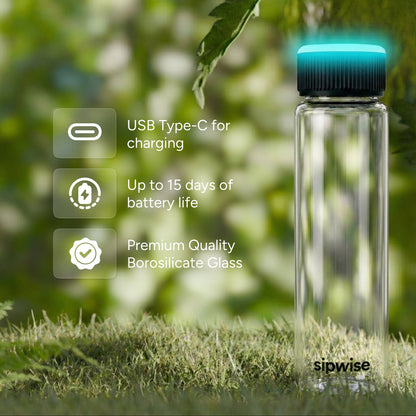 Sipwise Smart water bottle made with borosilicate glass. 